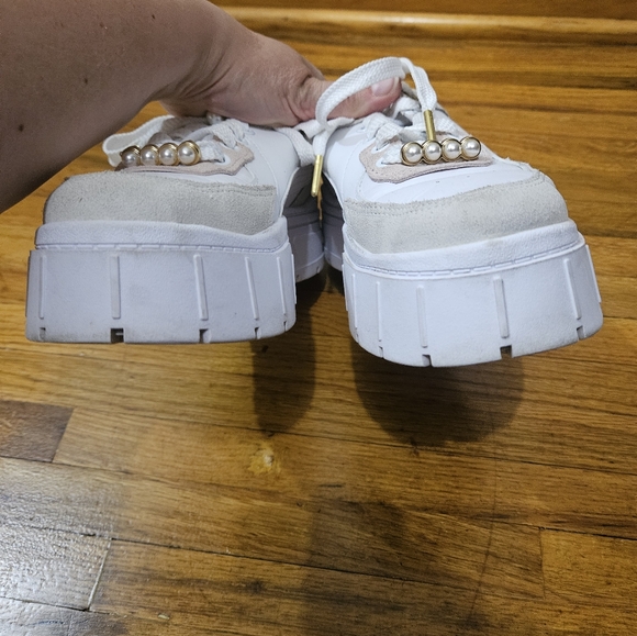 Puma White Tan Mayze Stacked Platform Lace Up Sneakers Shoes Size 8.5 - Picture 5 of 16